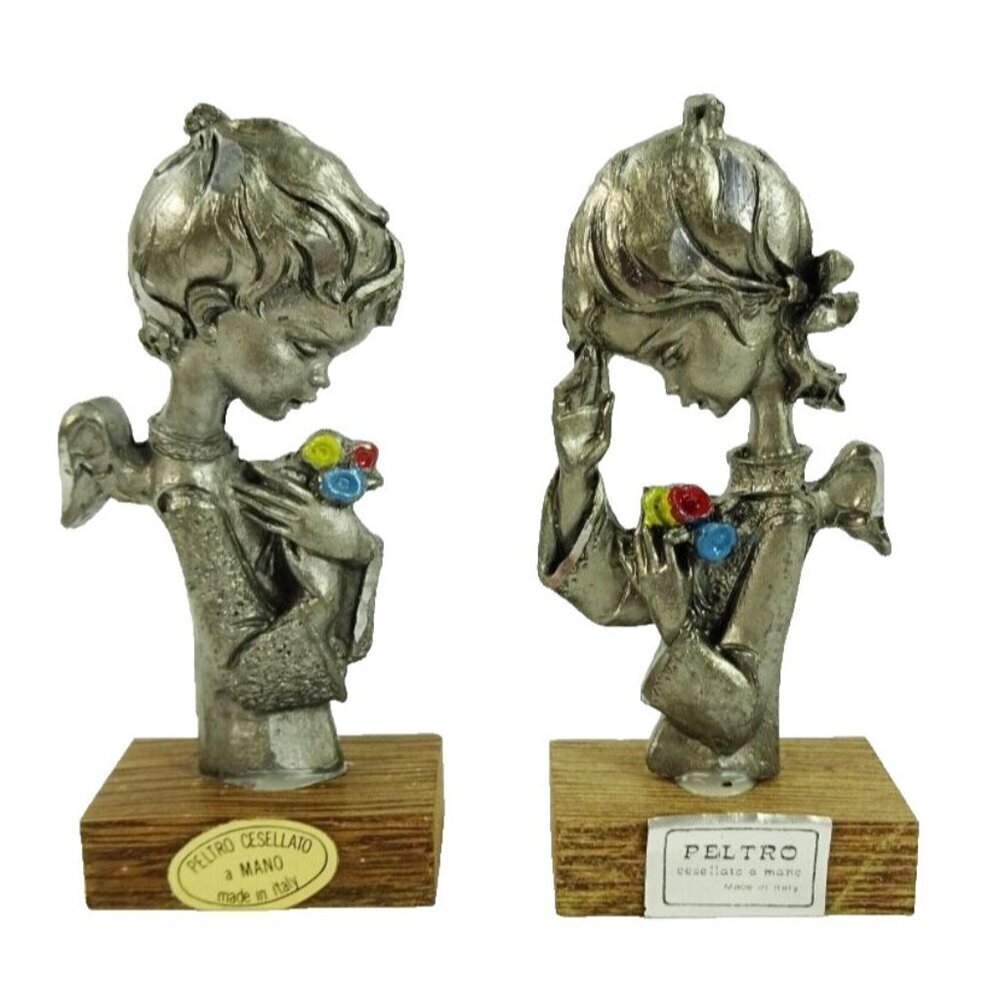 Vintage 1960s Praying Children Angels Pewter Home Altar Figurines